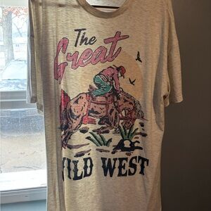 The Great Old West Graphic Tee Dress- Neutral with Pink & Teal Accents